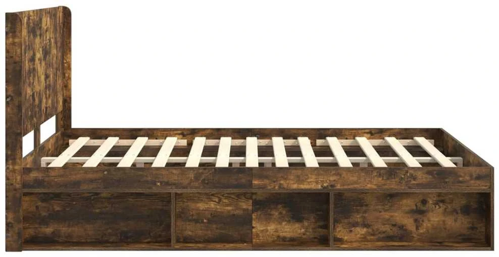 Lova Lovos rėmas su saugojimu ir nugara Dūminio ąžuolo 120 x 200 cm