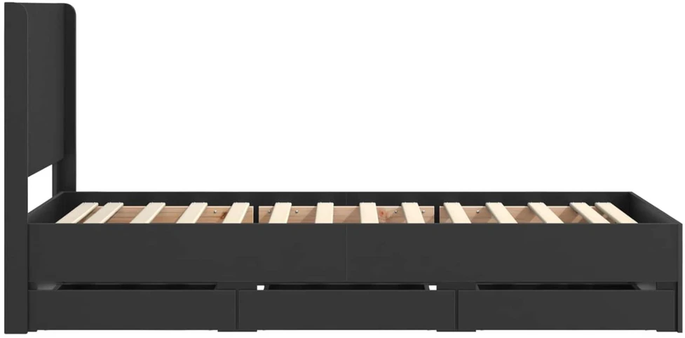 Lova Lovos rėmas su saugojimu ir nugara Juoda 100 x 200 cm