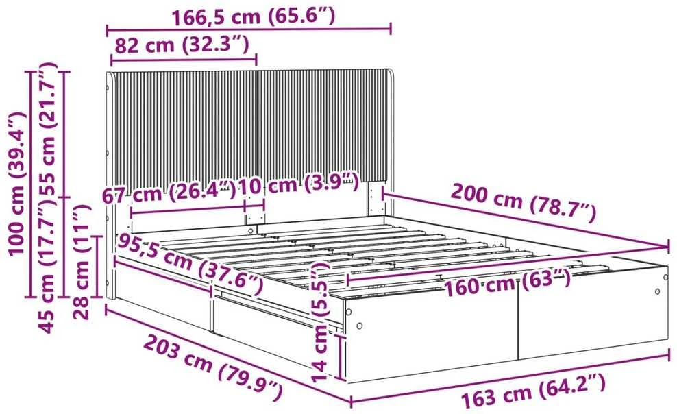 Lovos rėmas su saugojimu ir nugara Sonoma ąžuolas 160 x 200 cm