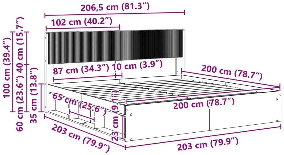 Lovos rėmas su saugojimu ir nugara Balta 200 x 200 cm