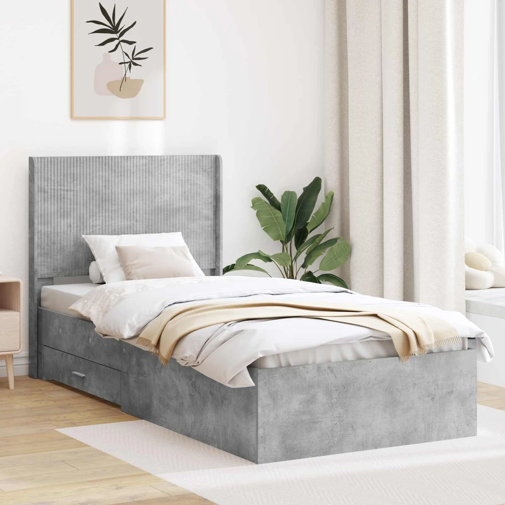 Lova Lovos rėmas su saugojimu ir nugara Betono pilka 100 x 200 cm