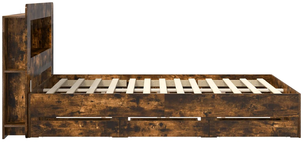 Lova Lovos rėmas su saugojimu ir nugara Dūminio ąžuolo 135 x 190 cm