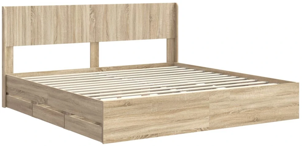 Lova Lovos rėmas su saugojimu ir nugara Sonoma ąžuolas 200 x 200 cm