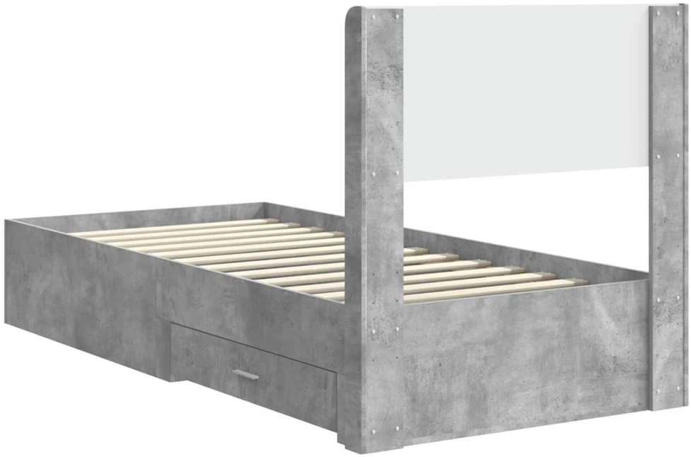 Lova Lovos rėmas su saugojimu ir nugara Betono pilka 100 x 200 cm
