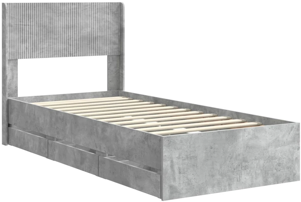 Lova Lovos rėmas su saugojimu ir nugara Betono pilka 75 x 190 cm
