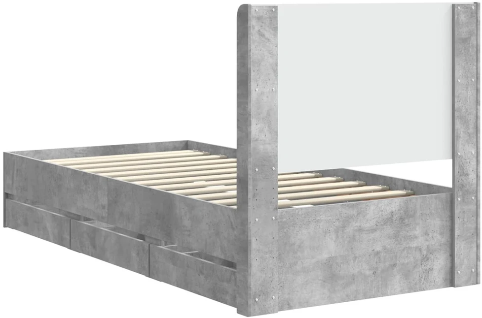 Lova Lovos rėmas su saugojimu ir nugara Betono pilka 75 x 190 cm