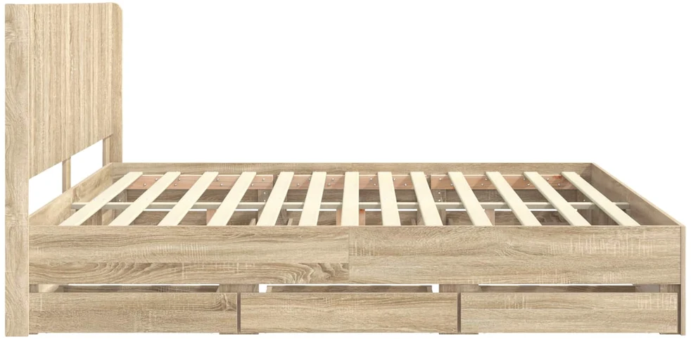 Lova Lovos rėmas su saugojimu ir nugara Sonoma ąžuolas 200 x 200 cm