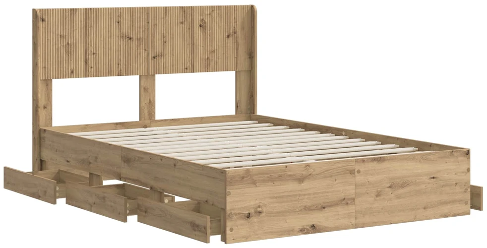 Lova Lovos rėmas su saugojimu ir nugara Artisan Oak 120 x 200 cm