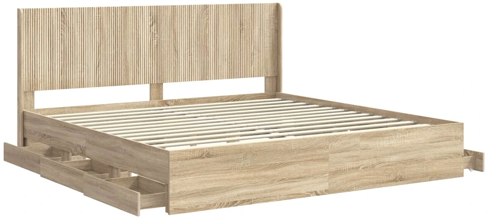 Lova Lovos rėmas su saugojimu ir nugara Sonoma ąžuolas 200 x 200 cm