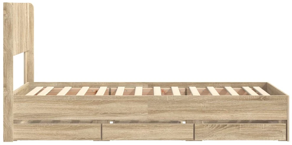 Lova Lovos rėmas su saugojimu ir nugara Sonoma ąžuolas 75 x 190 cm