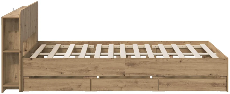 Lova Lovos rėmas su saugojimu ir nugara Artisano ąžuolo 120 x 200 cm