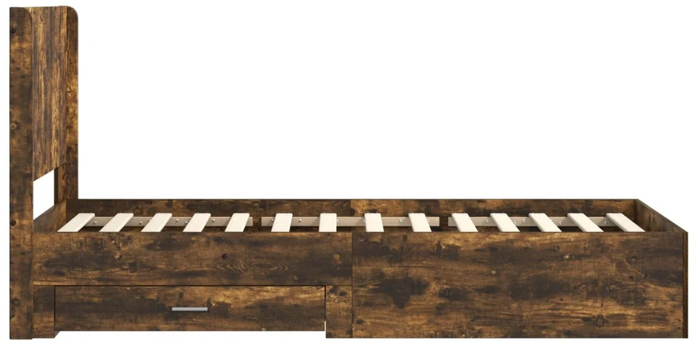Lova Lovos rėmas su saugojimu ir nugara Dūminio ąžuolo 90 x 190 cm