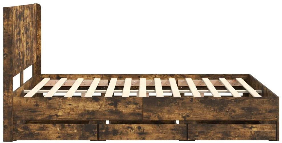 Lova Lovos rėmas su saugojimu ir nugara Dūminio ąžuolo 140 x 200 cm