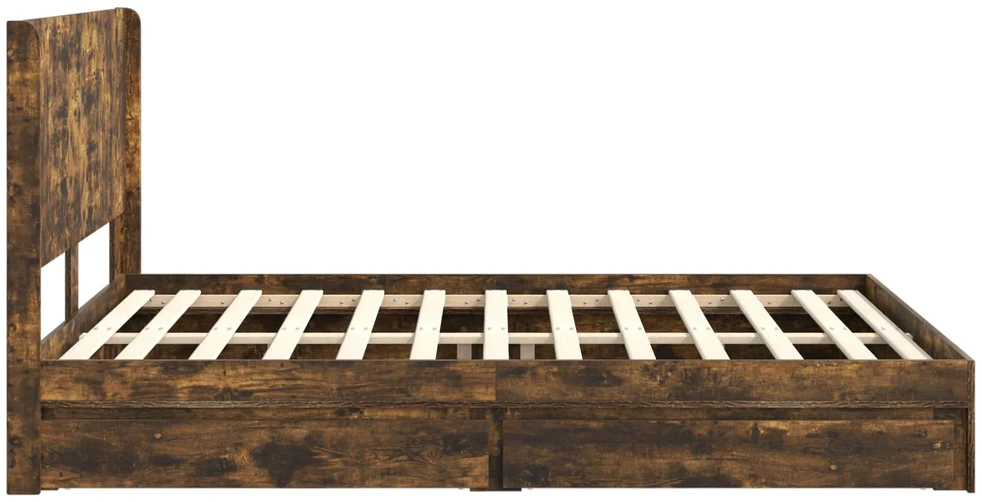 Lova Lovos rėmas su saugojimu ir nugara Dūminio ąžuolo 135 x 190 cm