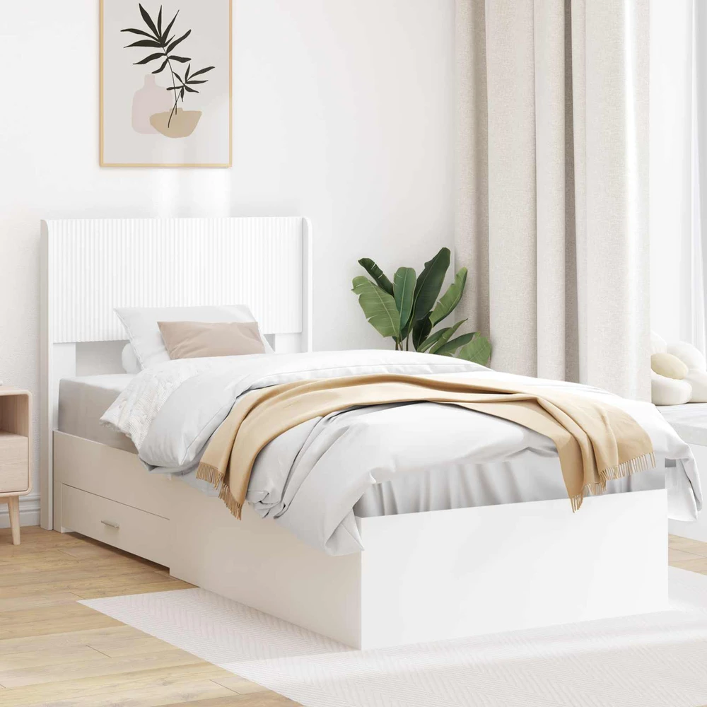 Lova Lovos rėmas su saugojimu ir nugara Balta 90 x 190 cm