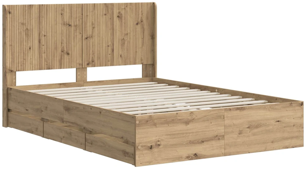 Lova Lovos rėmas su saugojimu ir nugara Artisan Oak 120 x 200 cm