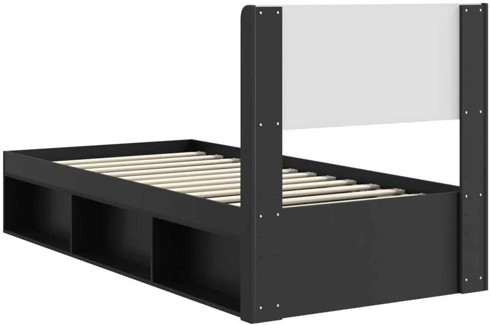 Lova Lovos rėmas su saugojimu ir nugara Juoda 90 x 200 cm