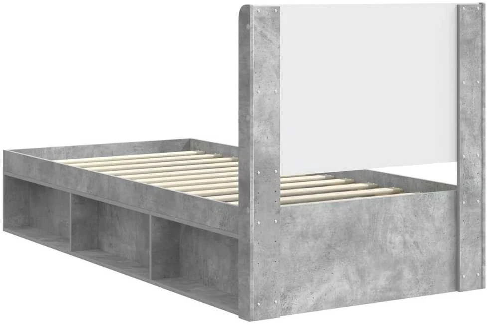 Lova Lovos rėmas su saugojimu ir nugara Betono pilka 90 x 200 cm