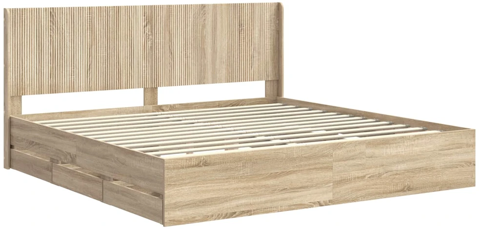 Lova Lovos rėmas su saugojimu ir nugara Sonoma ąžuolas 200 x 200 cm