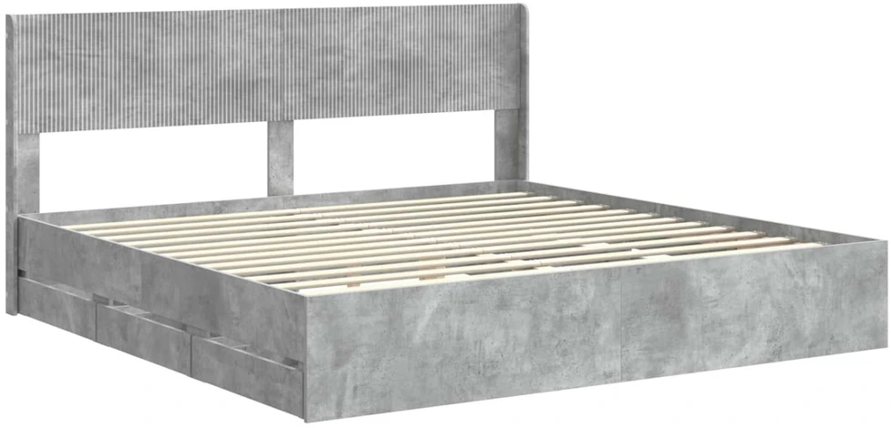 Lova Lovos rėmas su saugojimu ir nugara Betono pilka 180 x 200 cm