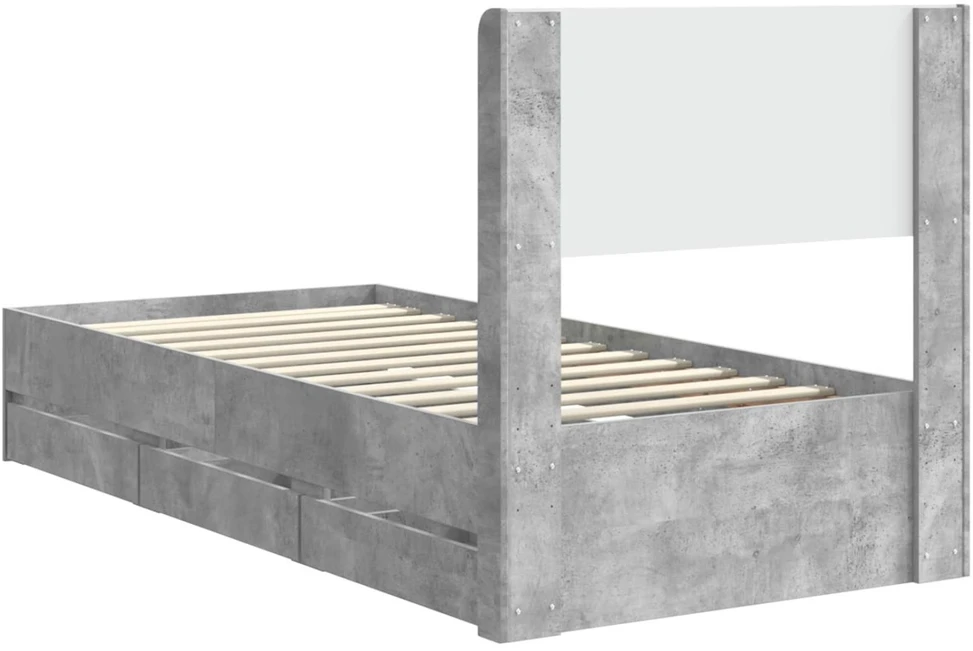 Lova Lovos rėmas su saugojimu ir nugara Betono pilka 75 x 190 cm