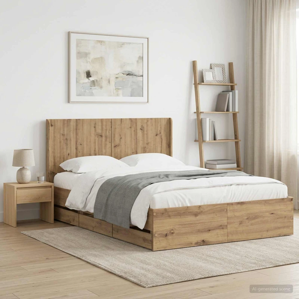 Lova Lovos rėmas su saugojimu ir nugara Artisano ąžuolo 120 x 200 cm
