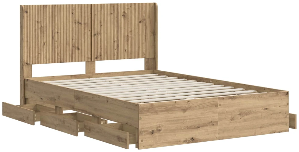 Lova Lovos rėmas su saugojimu ir nugara Artisan Oak 120 x 200 cm