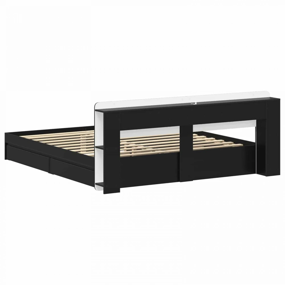 Lovos rėmas su saugojimu Juoda 200 x 200 cm Apdirbta mediena