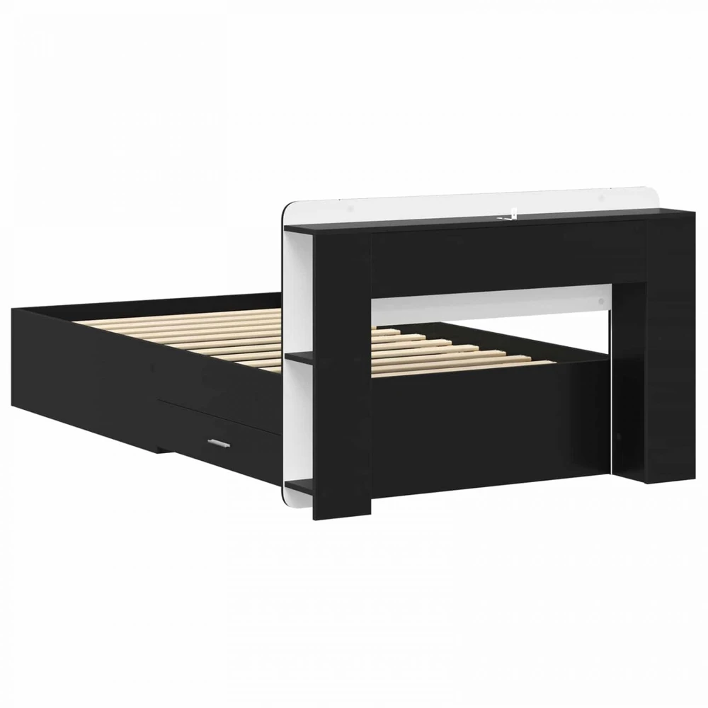 Lova Lovos rėmas su saugojimu Juoda 75 x 190 cm Apdirbta mediena