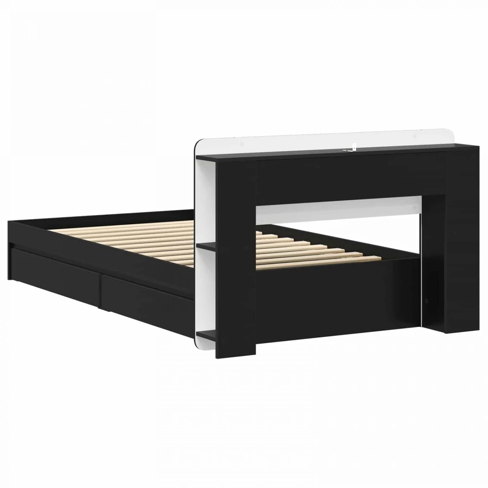 Lova Lovos rėmas su saugojimu Juoda 90 x 190 cm Apdirbta mediena
