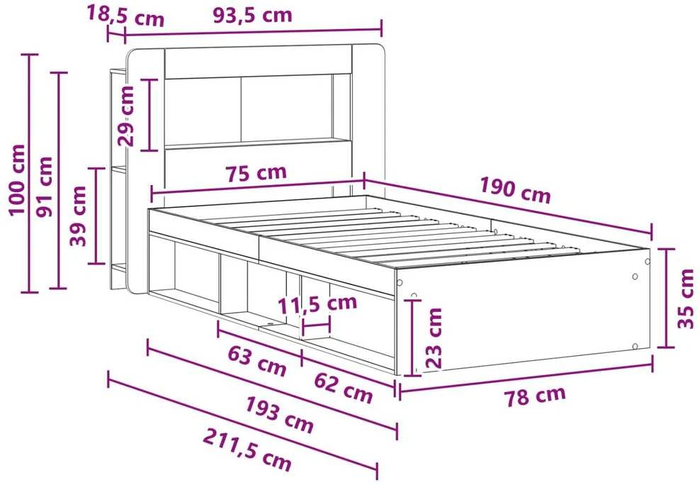Lova Lovos rėmas su saugojimu Sendintos medienos 75 x 190 cm