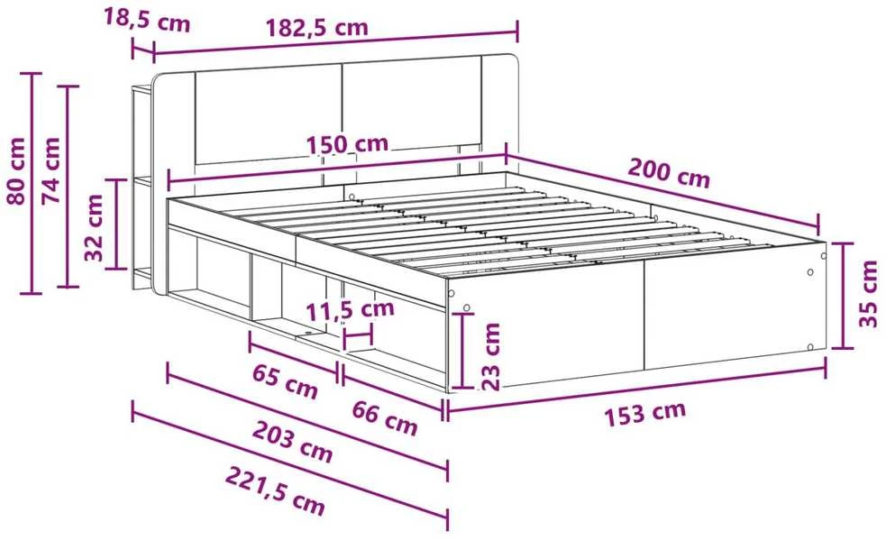 Lovos rėmas su saugojimu Sendintos medienos 150 x 200 cm