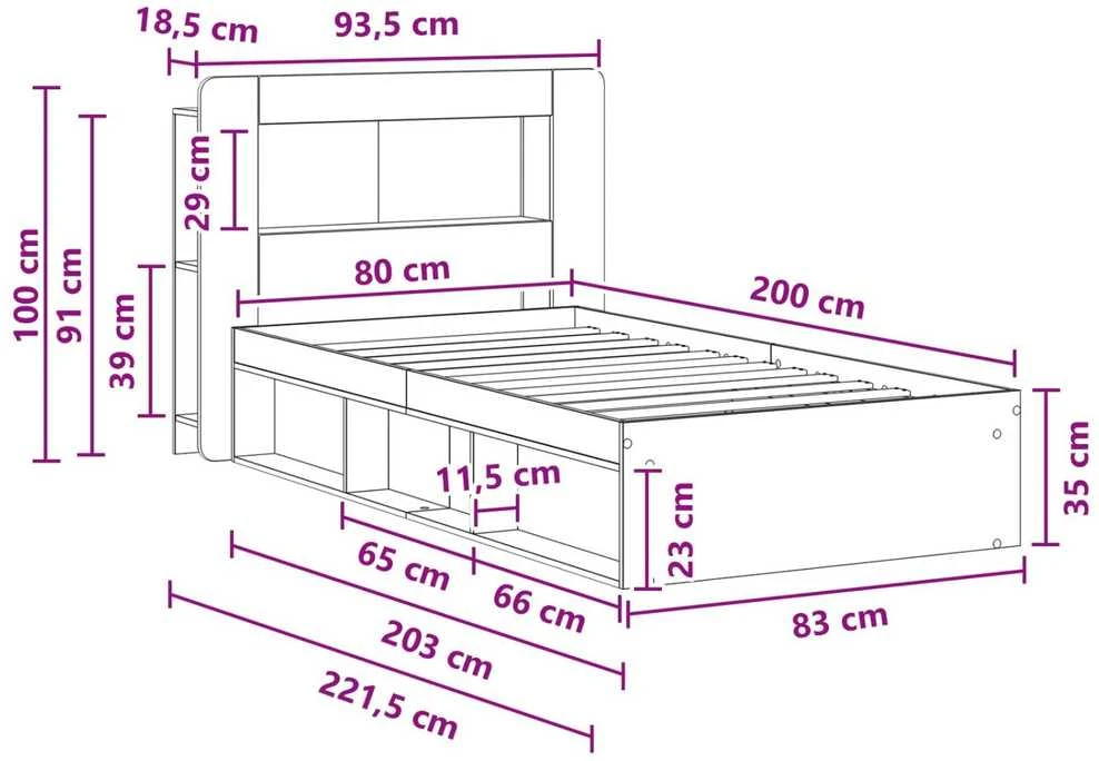 Lova Lovos rėmas su saugojimu su galvūgalio Betono pilka 80 x 200 cm