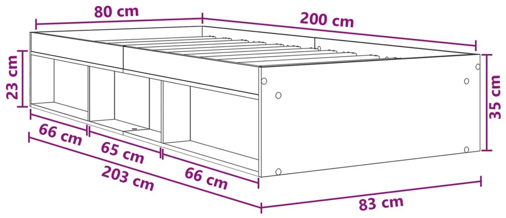 Lova Lovos rėmas su saugojimu su lentyna Dūminio ąžuolo 80 x 200 cm