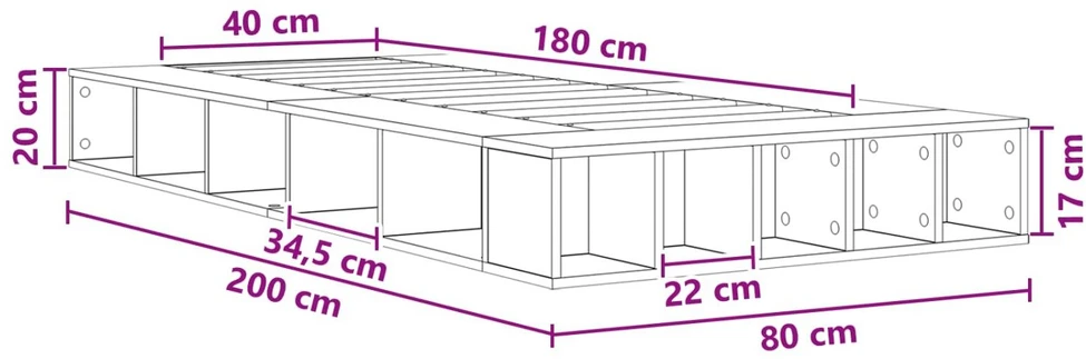 Lova Lovos rėmas su saugojimu su lentyna Dūminio ąžuolo 80 x 200 cm