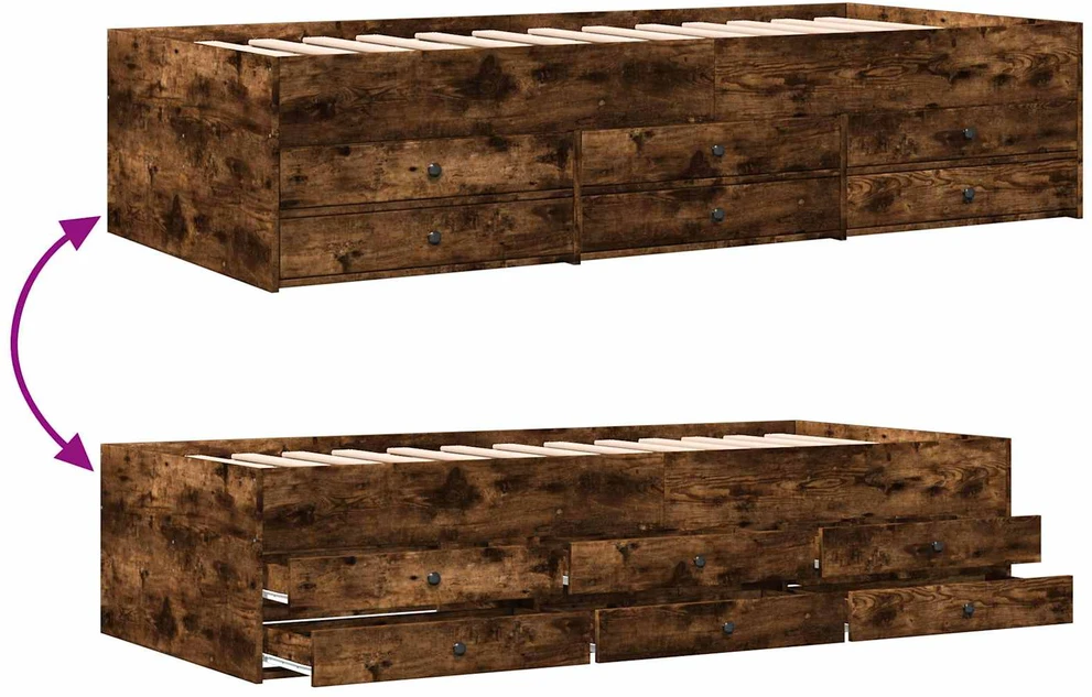 Lova Lovos rėmas su saugojimu su stalčių Dūminio ąžuolo 80 x 200 cm