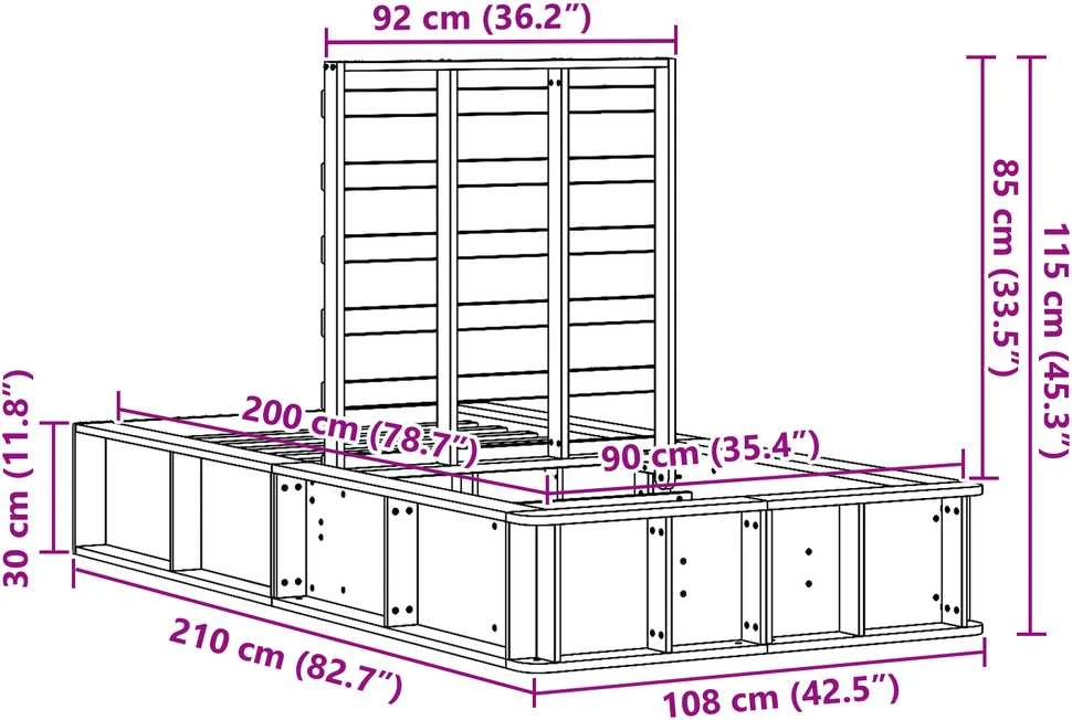 Lova Lovos rėmas Balta 100 x 200 cm Kietos pušies mediena