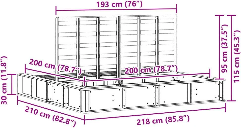 Lovos rėmas Vaško ruda 200 x 200 cm Kietos pušies mediena