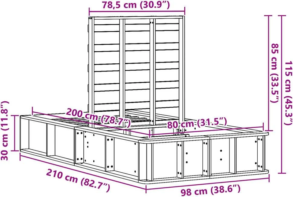 Lova Lovos rėmas Vaško ruda 80 x 200 cm Kietos pušies mediena