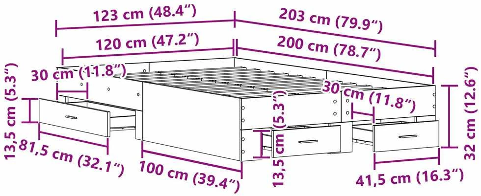 Lovos rėmas Juodas ąžuolas 120 x 200 cm Apdirbta mediena