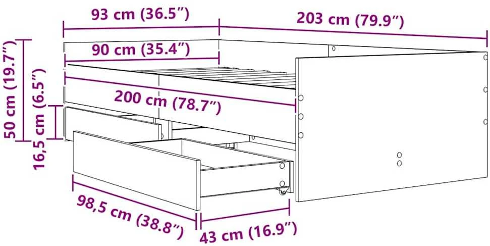 Lova Lovos rėmas su stalčių Amatininkų ąžuolas 90 x 200 cm