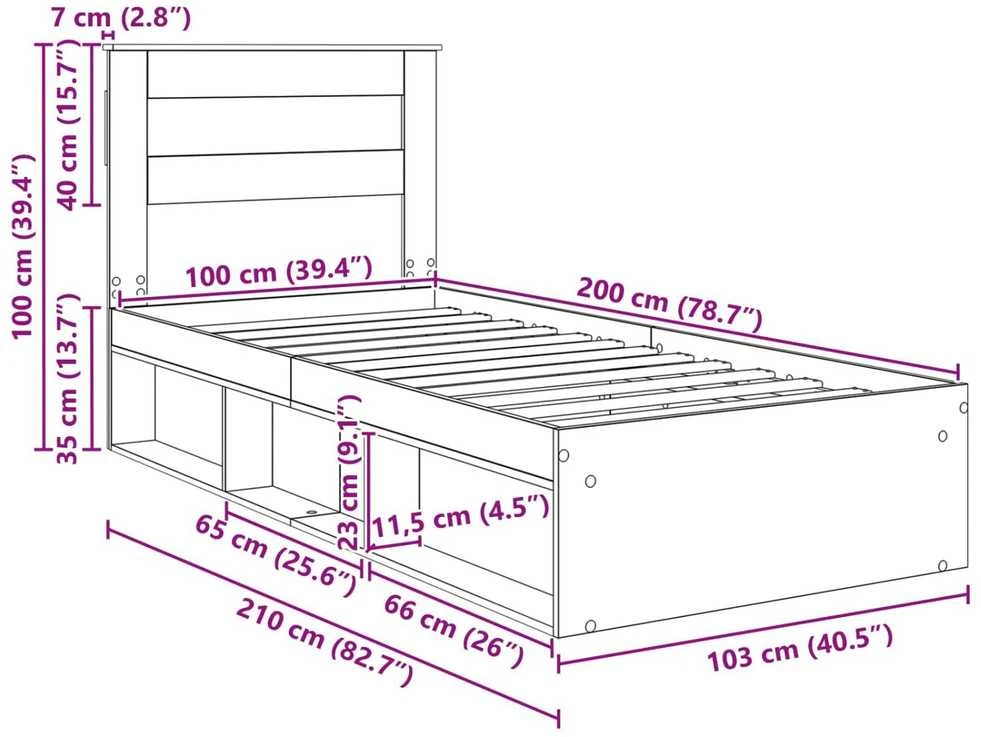 Lova Lovos rėmas Paprastas Juoda 100 x 200 cm Kietos pušies mediena