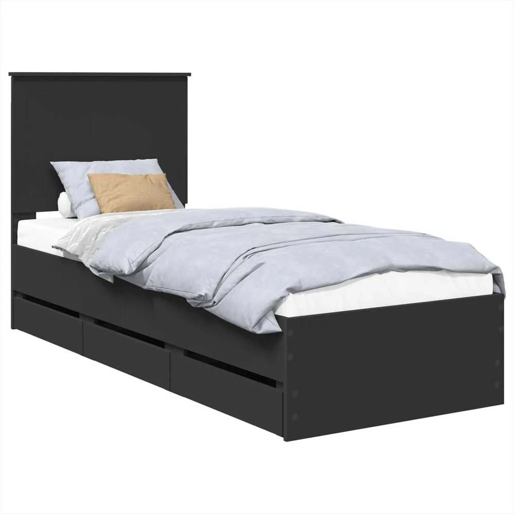 Lova Lovos rėmas su stalčių Juoda 75 x 190 cm Inžinerinė mediena