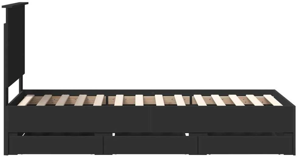 Lova Lovos rėmas su stalčių Juoda 75 x 190 cm Inžinerinė mediena