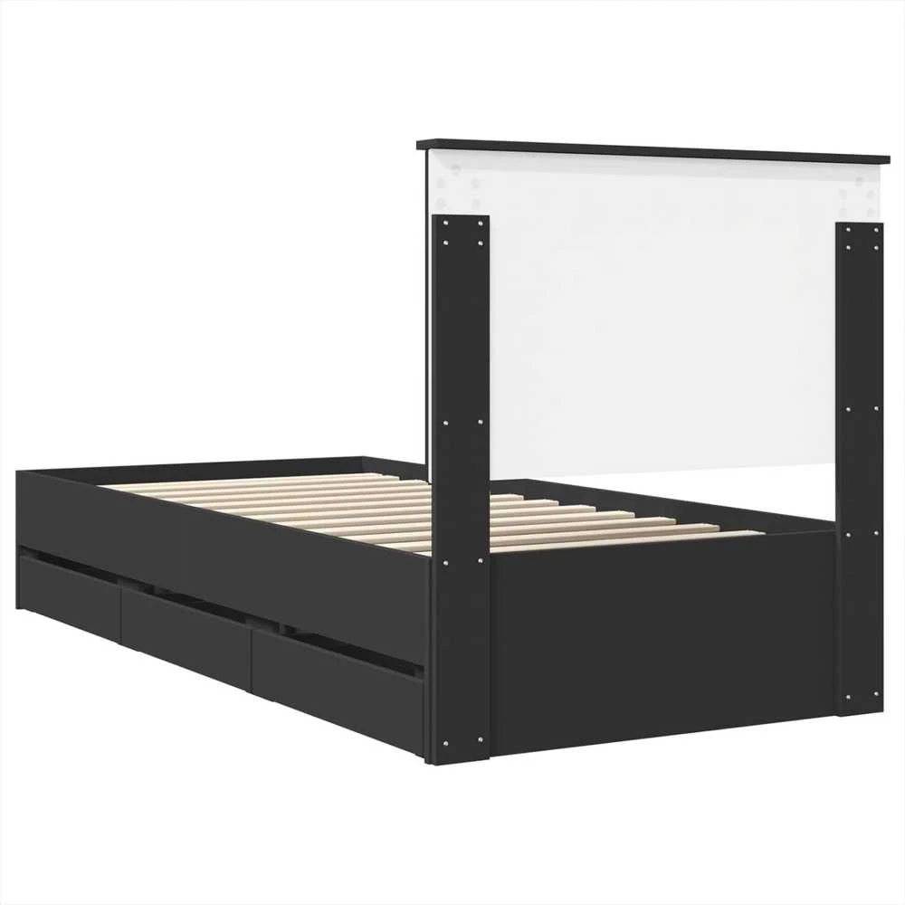 Lova Lovos rėmas su stalčių Juoda 90 x 200 cm Inžinerinė mediena