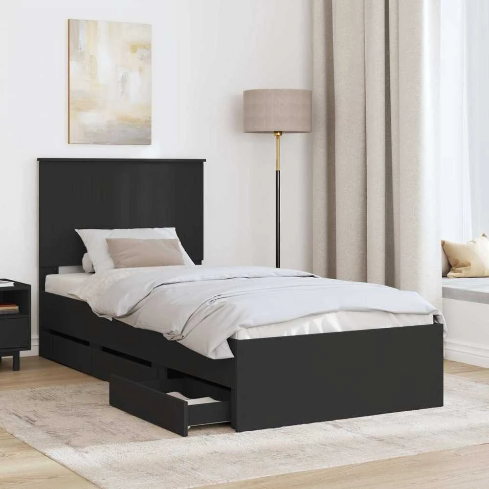 Lova Lovos rėmas su stalčių Juoda 90 x 190 cm Inžinerinė mediena