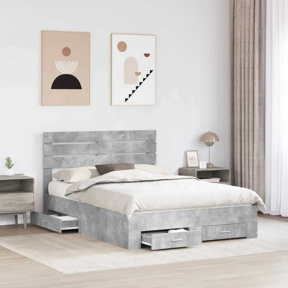Lova Lovos rėmas Betono pilka 150 x 200 cm Apdirbta mediena