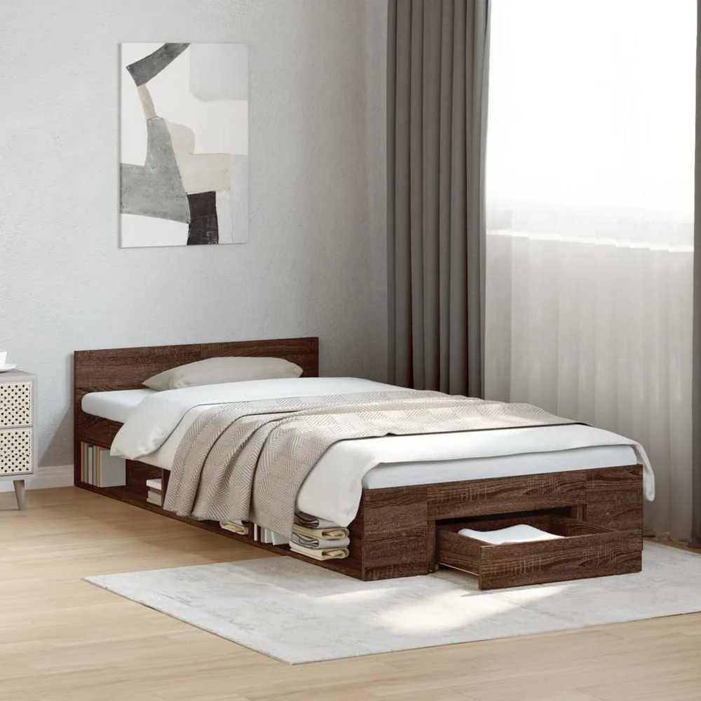 Lovos rėmas su stalčiumi, rudas ąžuolo, 75x190cm, mediena