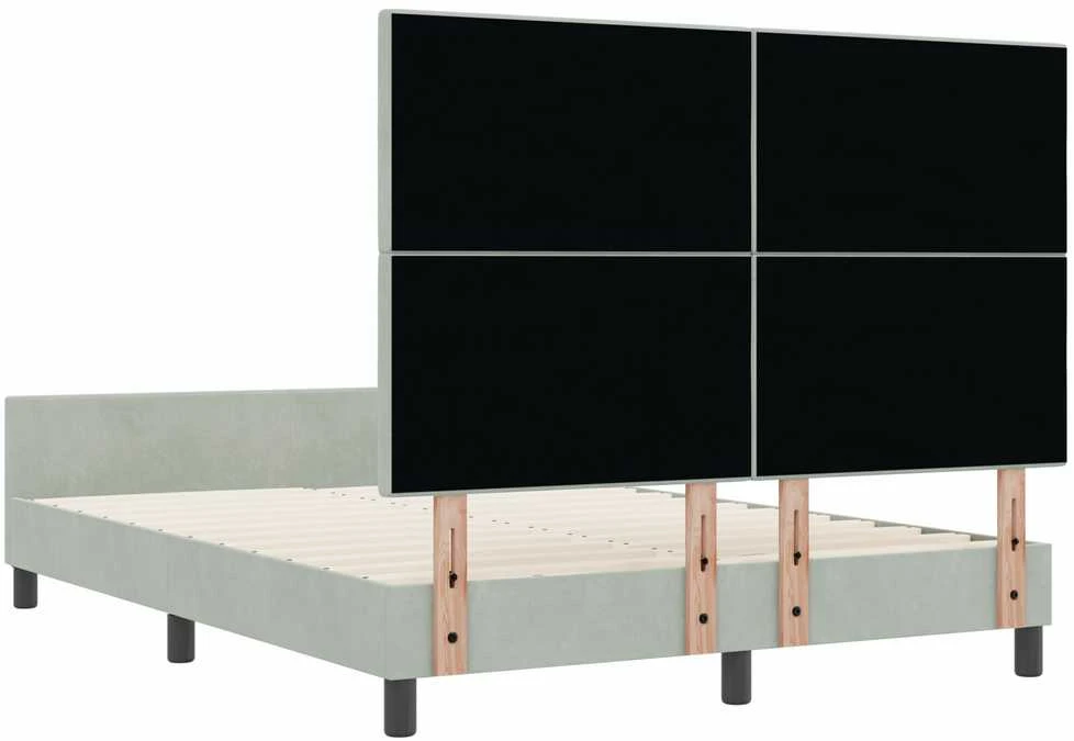 Kiemas lova su galvūgalio Šviesiai pilka 160 x 200 cm Aksomas