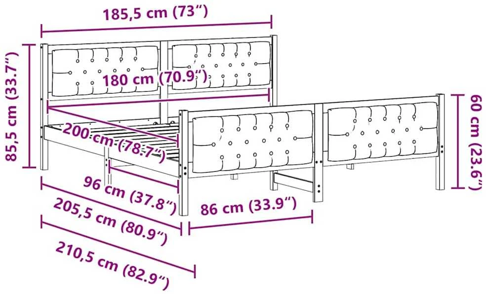 Lovos rėmas Tamsiai pilka 180 x 200 cm Kietos pušies mediena